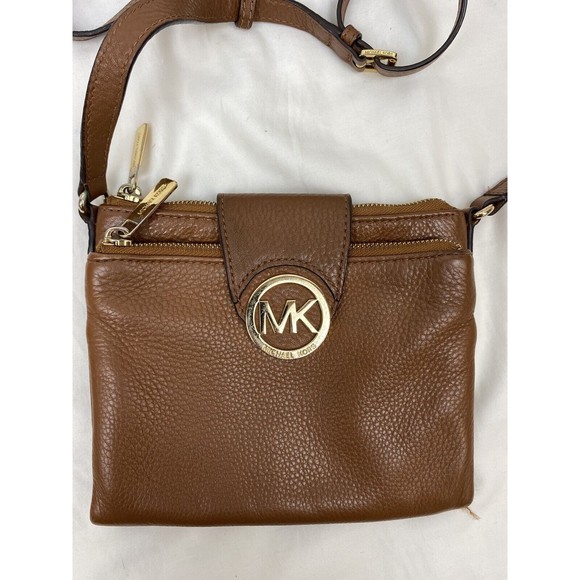 Michael kors Bifold Small Brown Pebbled Leather Crossbody Shoulder Handbag Card - Picture 2 of 16